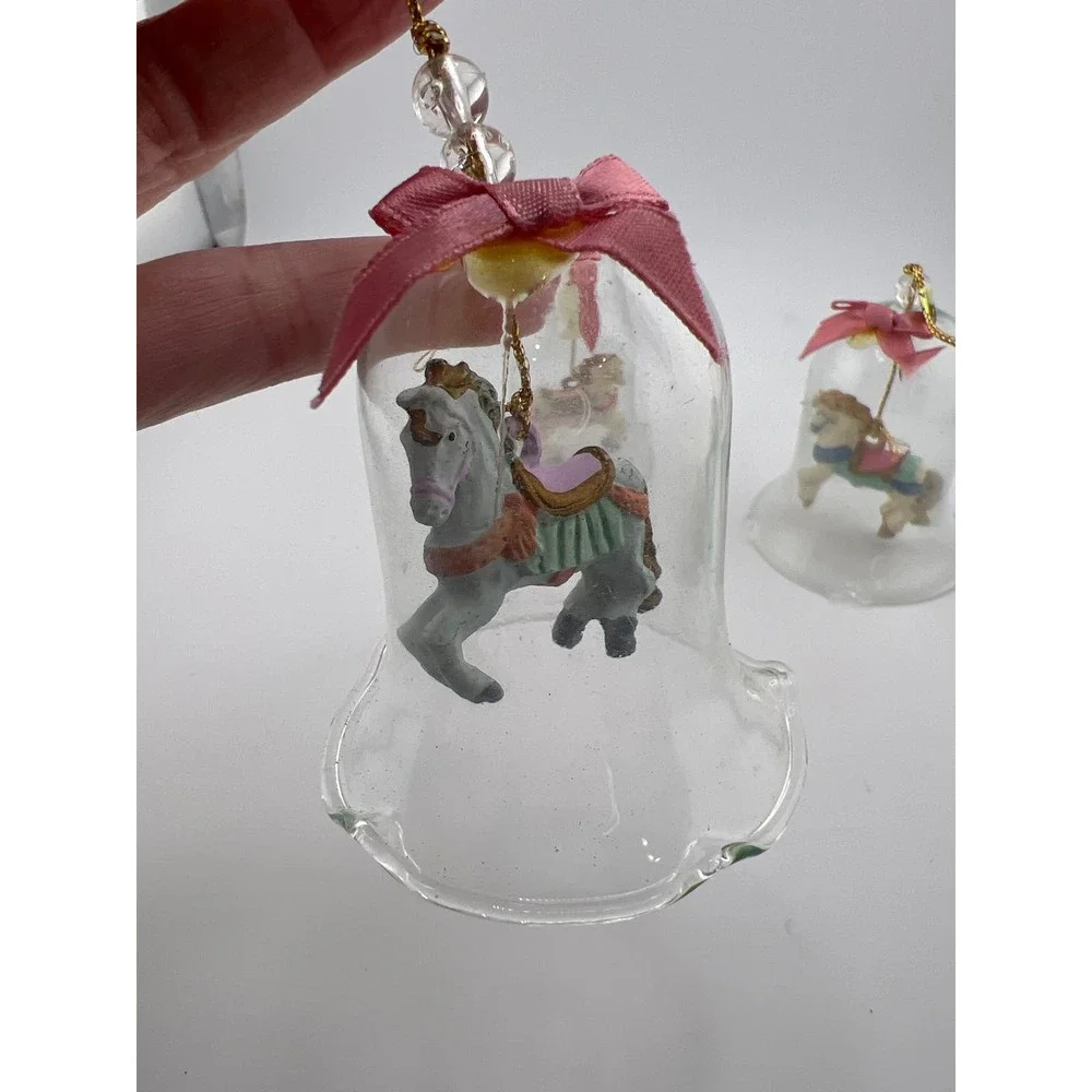 3 Carrousel Bell Ornament Horse 90s‎ Vintage Christmas